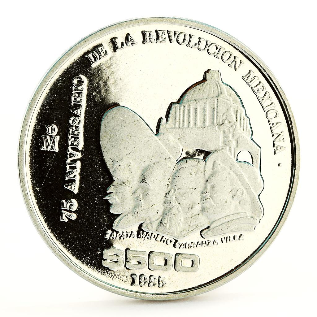 Mexico 500 pesos 75th Anniversary of 1910 Revolution proof silver coin 1985