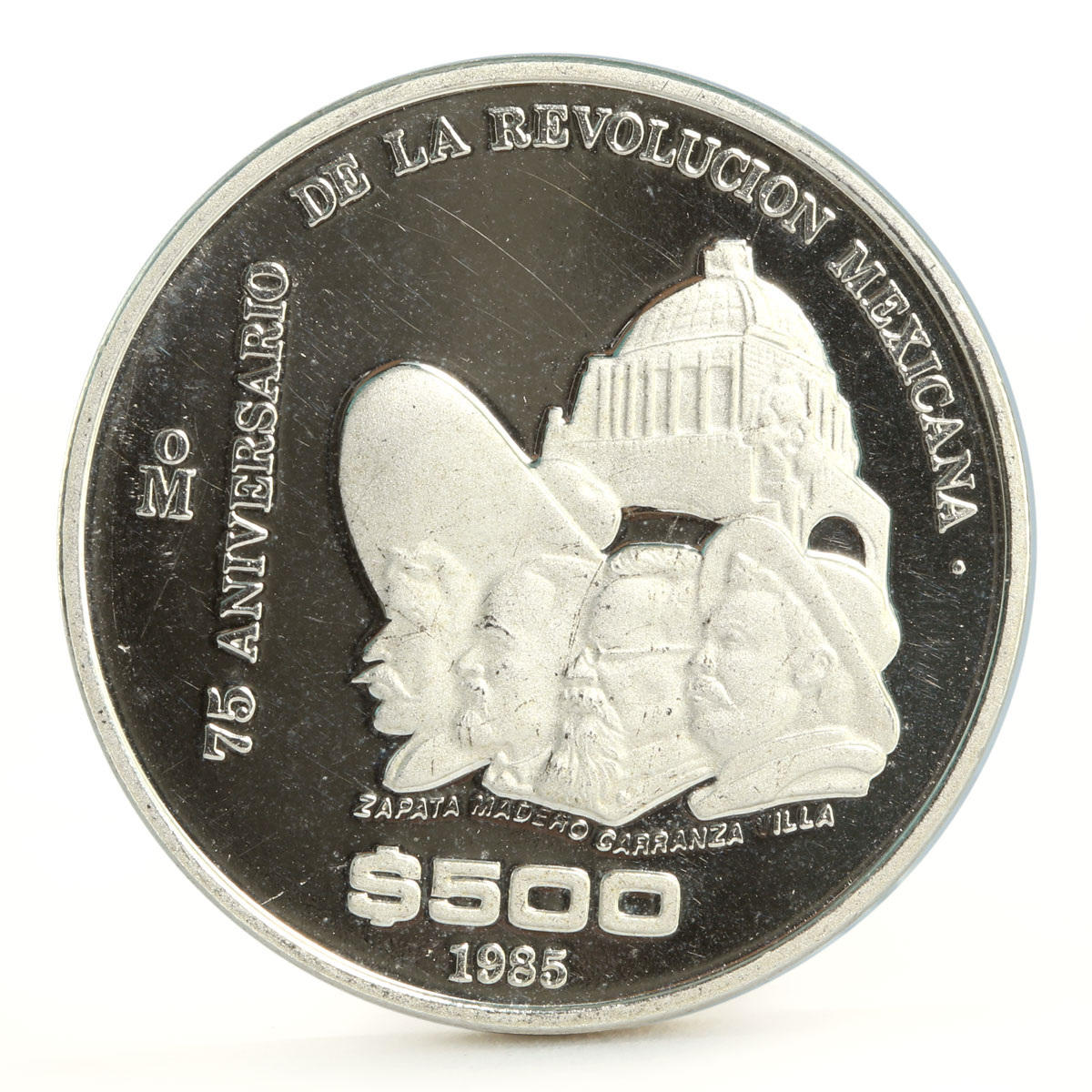Mexico 500 pesos 75th Anniversary of 1910 Revolution proof silver coin 1985