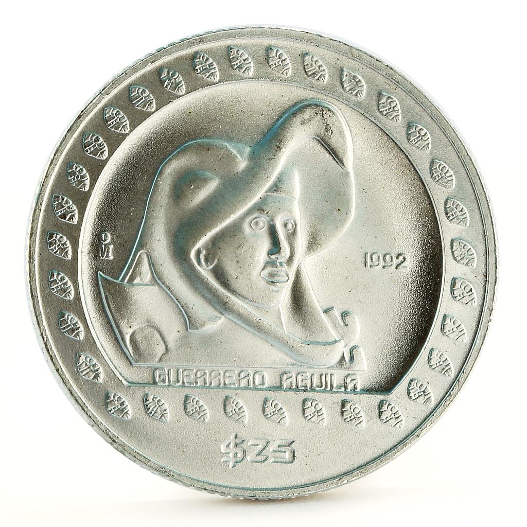 Mexico 25 pesos Guererro Aguila Eagle Warrior silver coin 1992