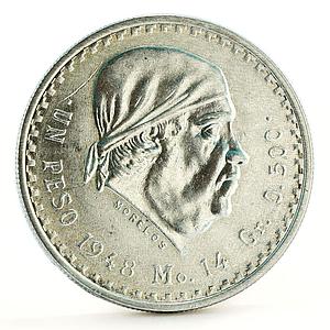 Mexico 1 peso Morelos Independence War silver coin 1948