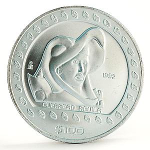 Mexico 100 pesos Guerrero Aguila Eagle Warrior silver coin 1992