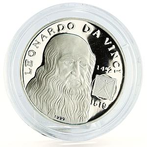 Saharawi 1000 pesetas Leonardo Da Vinci Vitruvian Man proof silver coin 1999