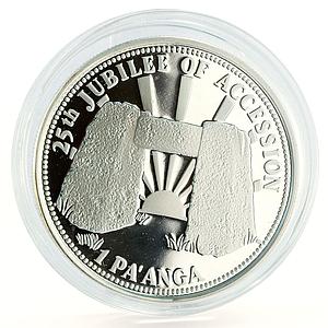 Tonga 1 paanga 25th Anniversary of Reign Stone Sculpture silver coin 1990