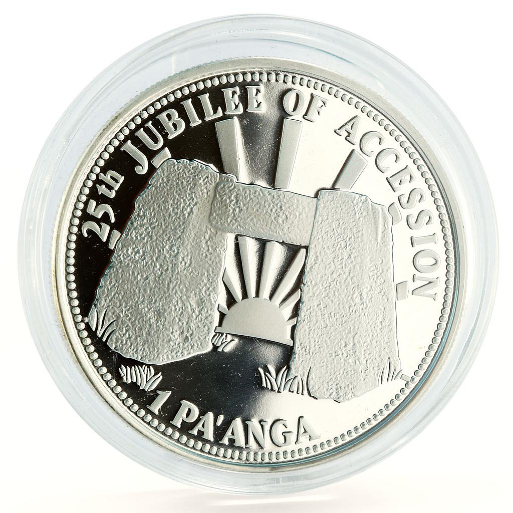 Tonga 1 paanga 25th Anniversary of Reign Stone Sculpture silver coin 1990