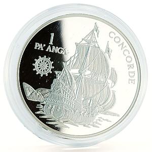 Tonga 1 paanga History of Seafaring Concorde Ship Clipper silver coin 1991