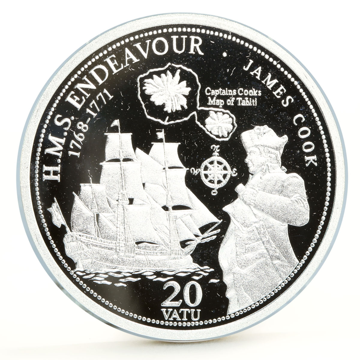 Vanuatu 20 vatu HMS Endeavour James Cook Ship Clipper silver coin 2009