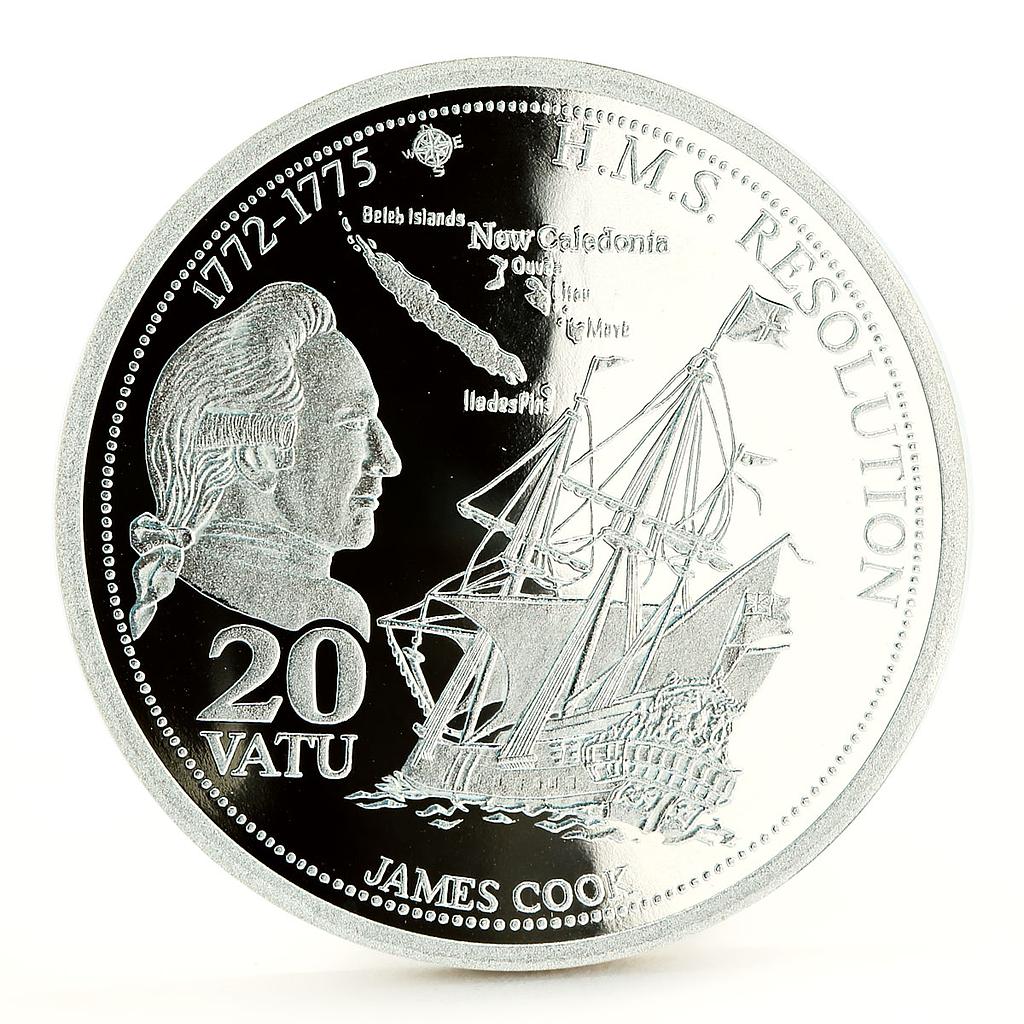 Vanuatu 20 vatu HMS Resolution James Cook Ship Clipper silver coin 2009