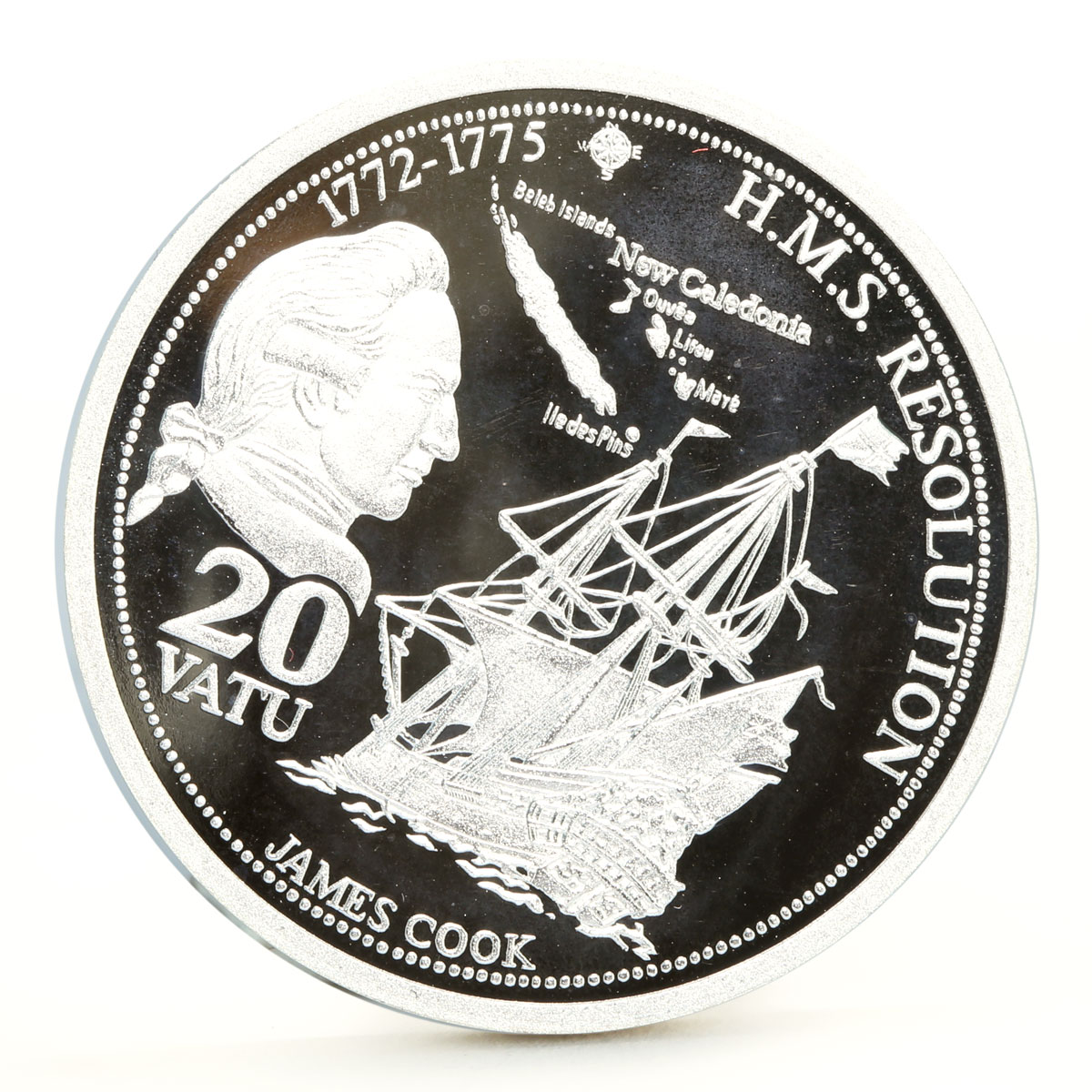 Vanuatu 20 vatu HMS Resolution James Cook Ship Clipper silver coin 2009