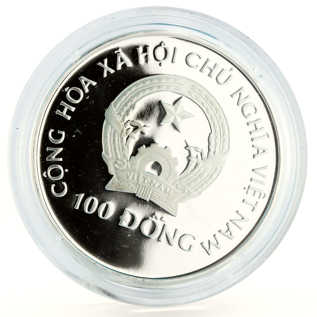 Vietnam 100 dong Enadangered Wildlife Elephants Fauna proof silver coin 1993