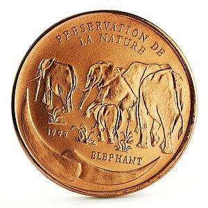 Congo 100 francs Endangered African Wildlife Elephants copper coin 1993