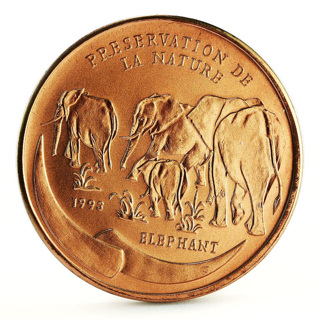 Congo 100 francs Endangered African Wildlife Elephants copper coin 1993