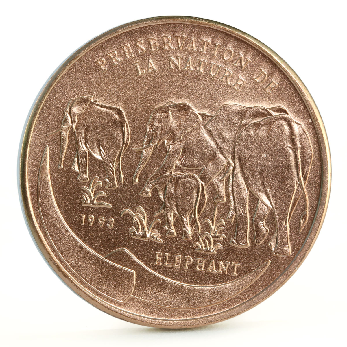 Congo 100 francs Endangered African Wildlife Elephants copper coin 1993