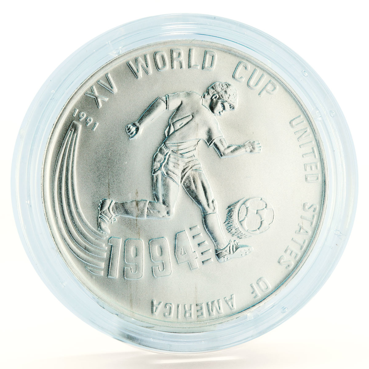 Cambodia 20 riels Football World Cup in the USA Player silver coin 1991