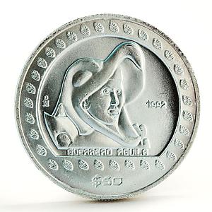 Mexico 50 pesos Guererro Aguila Eagle Warrior silver coin 1992