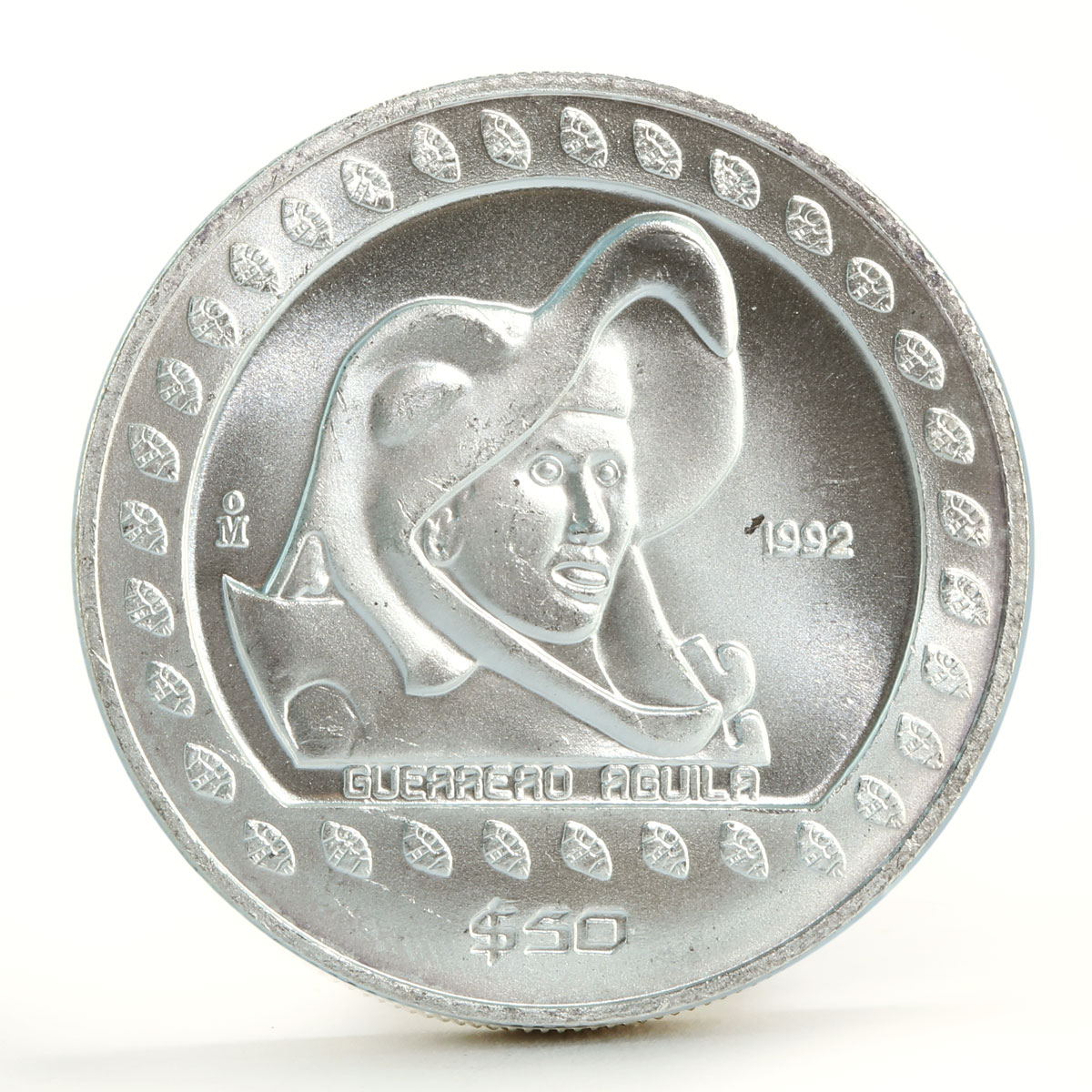 Mexico 50 pesos Guererro Aguila The Eagle Warrior silver coin 1992