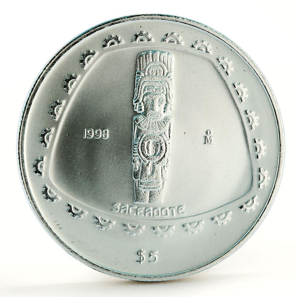 Mexico 5 pesos Precolombina series Saceadote silver coin 1998