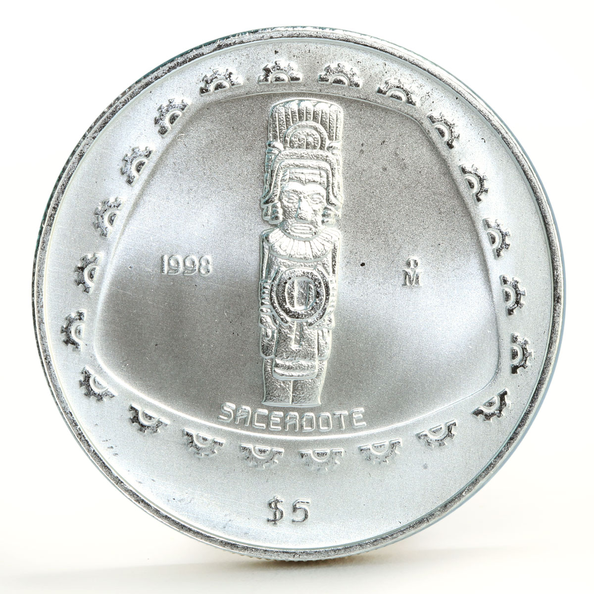 Mexico 5 pesos Precolombina series Saceadote silver coin 1998