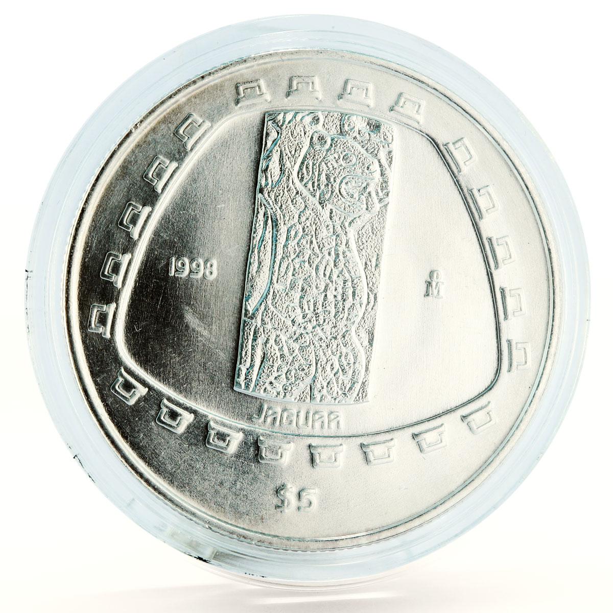 Mexico 5 pesos Precolombina series Jaguar Sculpture silver coin 1998