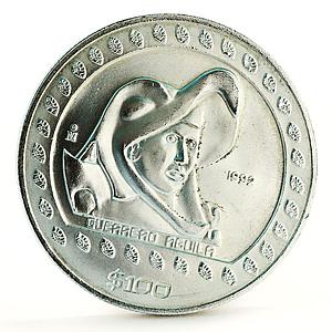 Mexico 100 pesos Guererro Aguila Eagle Warrior silver coin 1992