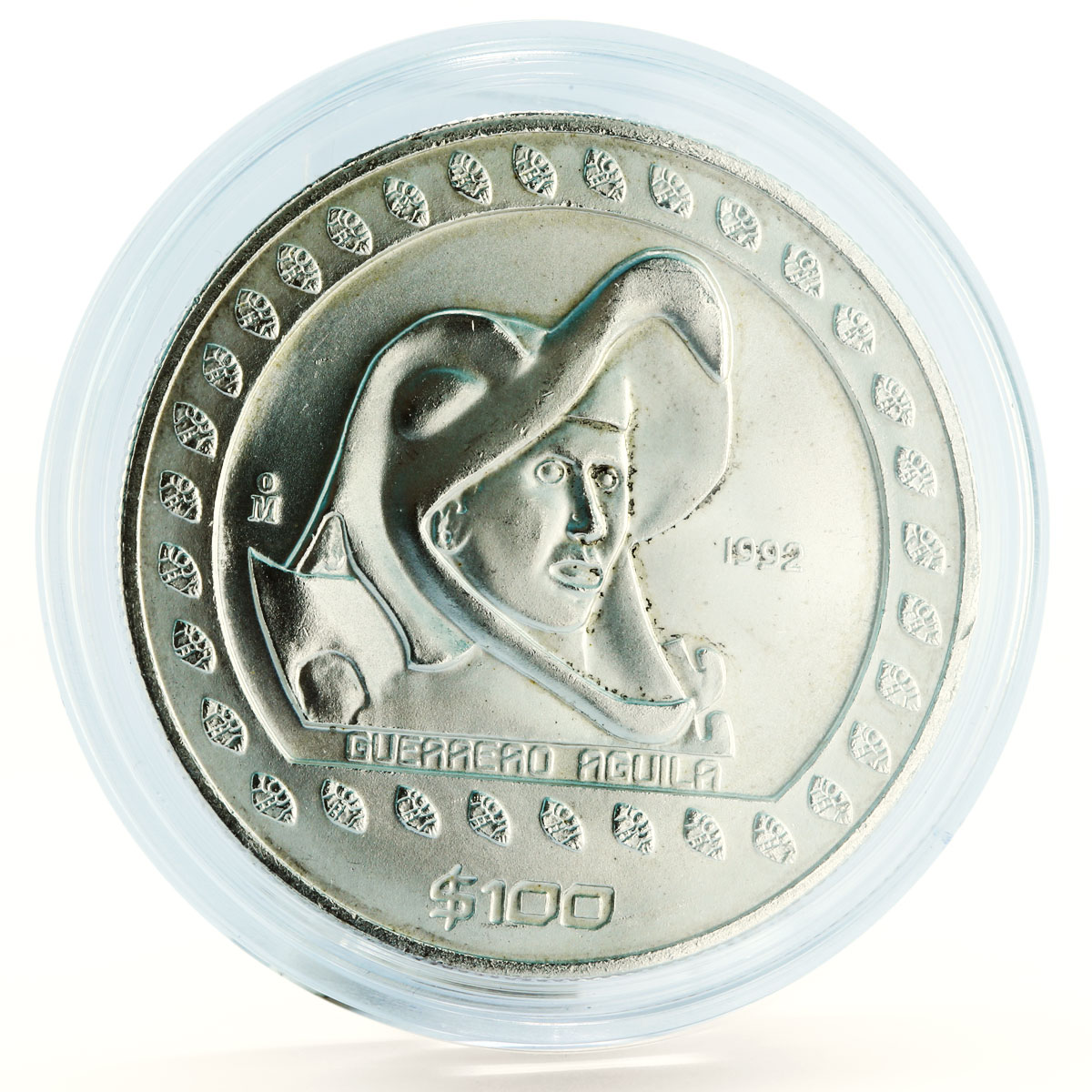 Mexico 100 pesos Guererro Aguila The Eagle Warrior silver coin 1992