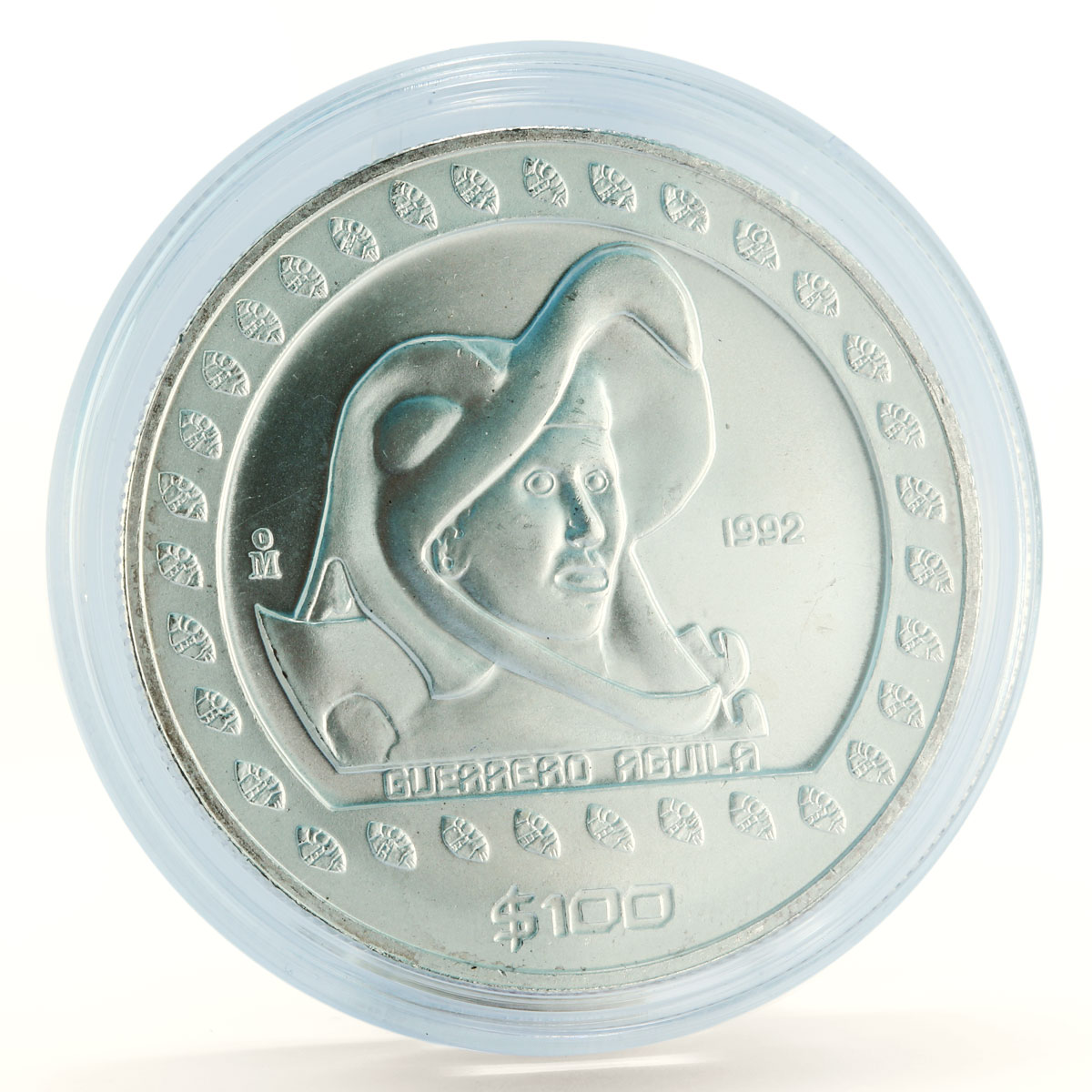 Mexico 100 pesos Guererro Aguila The Eagle Warrior silver coin 1992