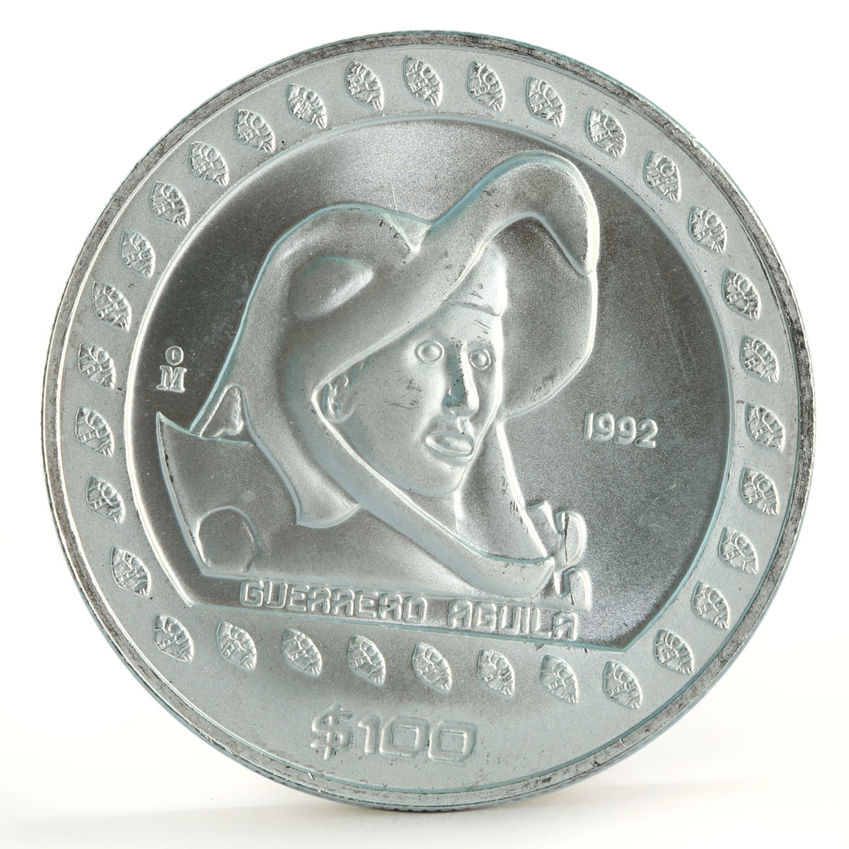 Mexico 100 pesos Guererro Aguila The Eagle Warrior silver coin 1992