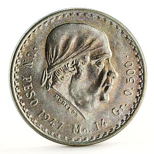 Mexico 1 peso Morelos Independence War silver coin 1947