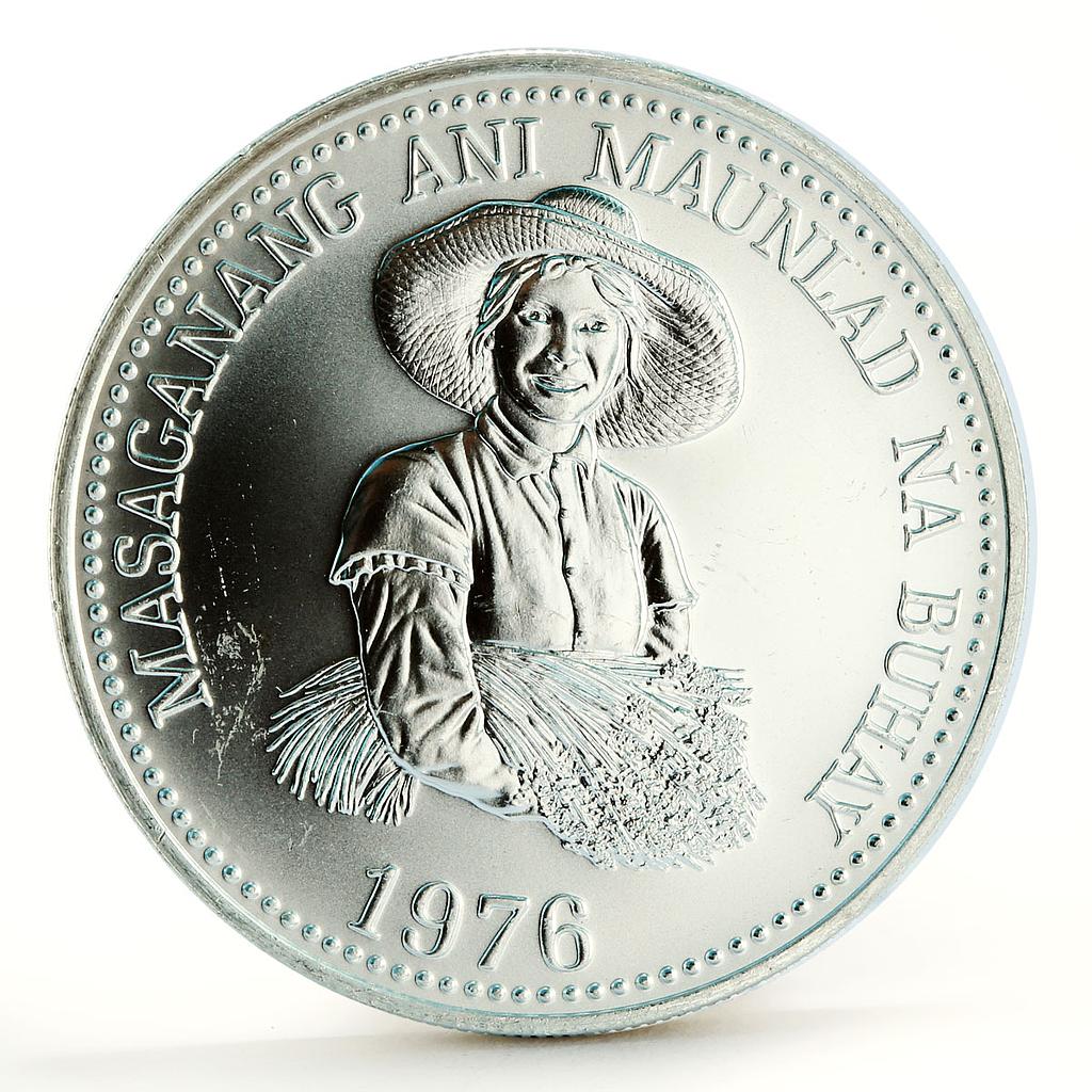 Philippines 25 piso FAO Food Day Woman Holding Grain silver coin 1976