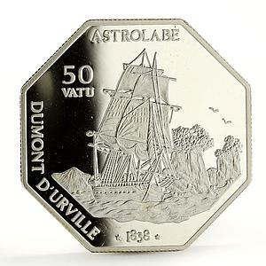 Vanuatu 50 vatu Three Masted Corvette Astrolabe Ship Clipper silver coin 1999