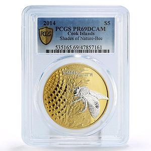 Cook Islands 5 dollars Shades of Nature Bee PR69 PCGS gilded silver coin 2014