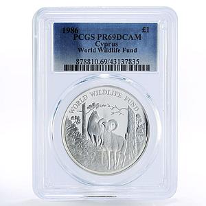 Cyprus 1 pound World Wildlife Fund Mufflons PR69 PCGS silver coin 1986