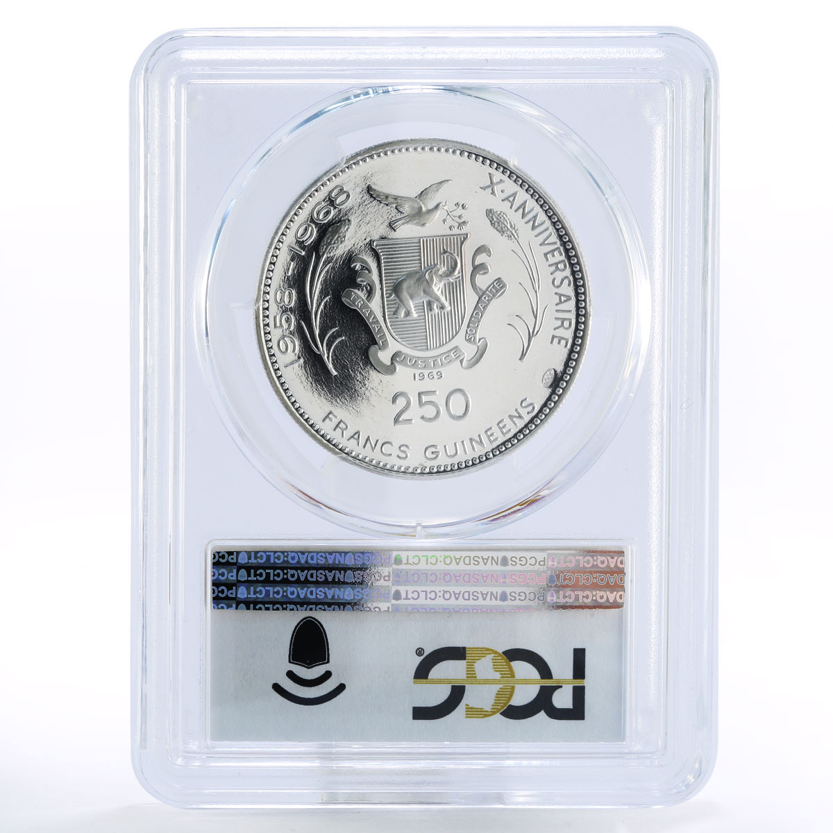 Guinea 250 francs Lunar Landing Space Astronaut PR68 PCGS silver coin 1969