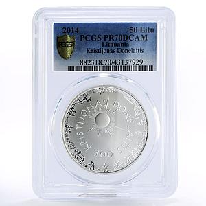 Lithuania 50 litu Kristijonas Donelaitis PR70 PCGS silver coin 2014