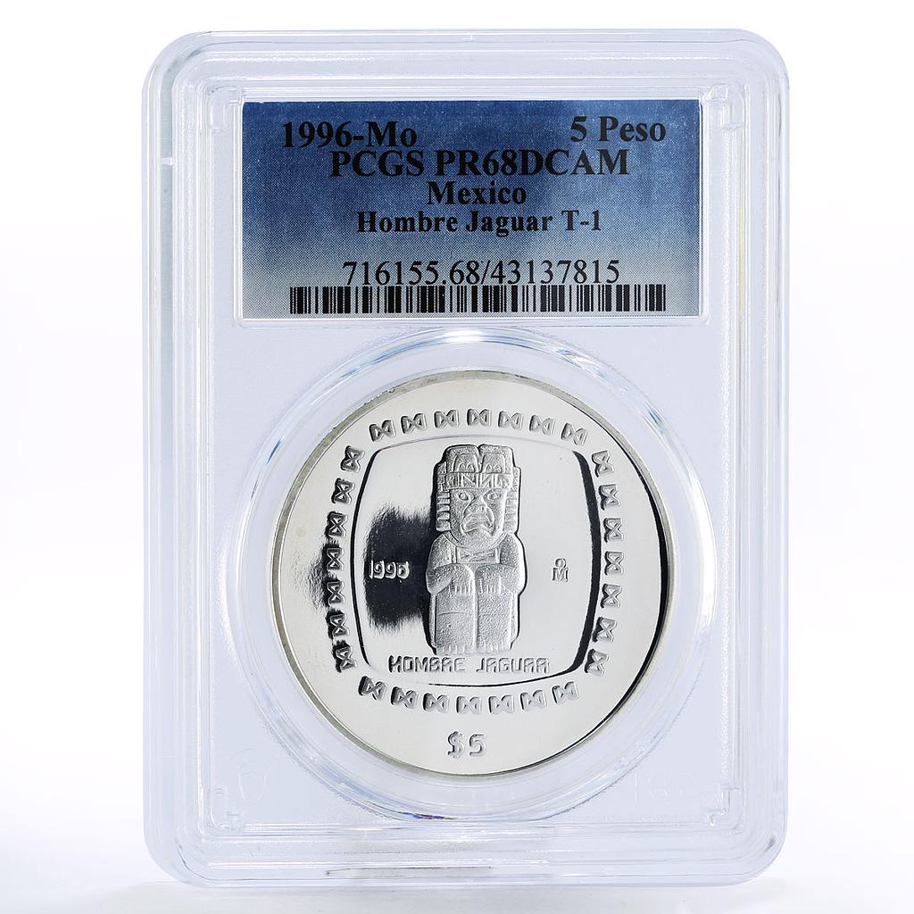Mexico 5 pesos Statue Hombae Jaguar PR68 PCGS proof silver coin 1996