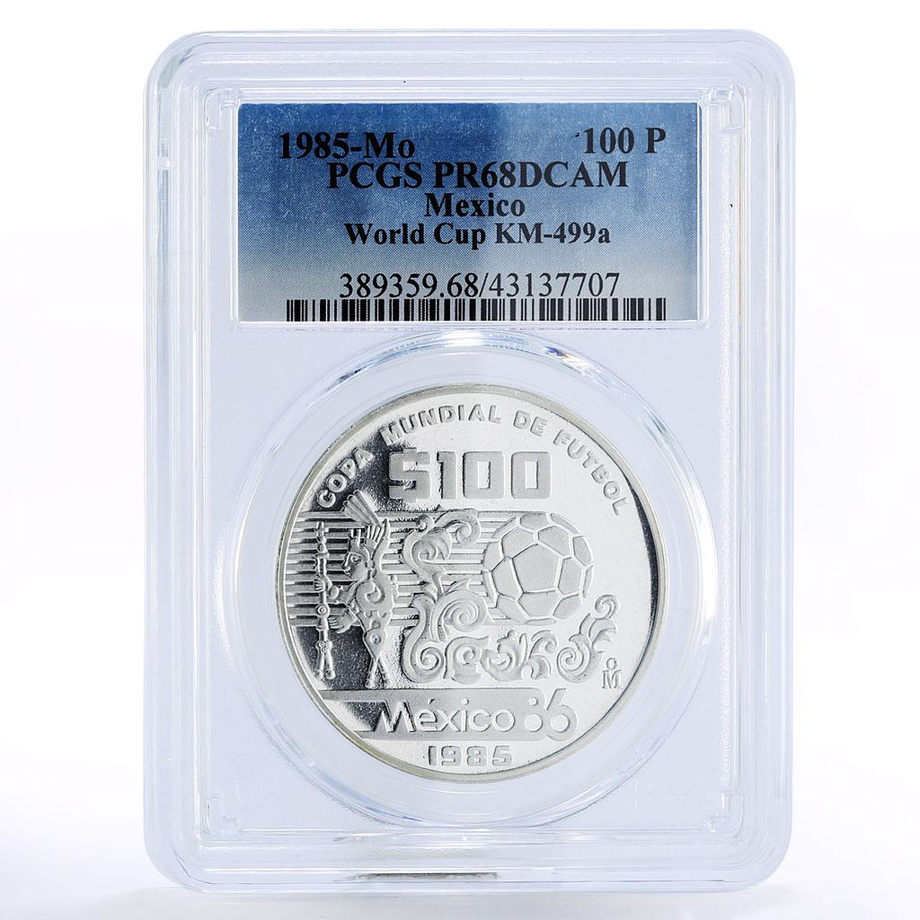 Mexico 100 pesos Football World Cup in Mexico Ball PR68 PCGS silver coin 1985
