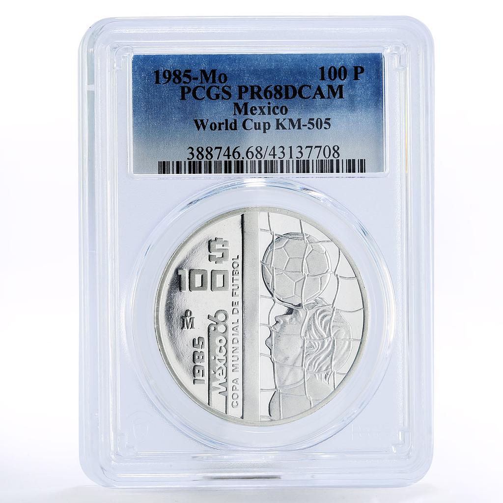 Mexico 100 pesos Football World Cup in Mexico Player PR68 PCGS silver coin 1985