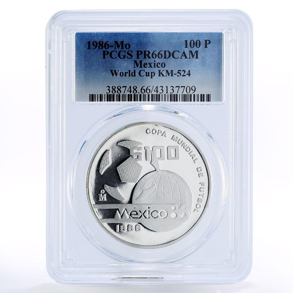 Mexico 100 pesos Football World Cup in Mexico Ball PR66 PCGS silver coin 1986