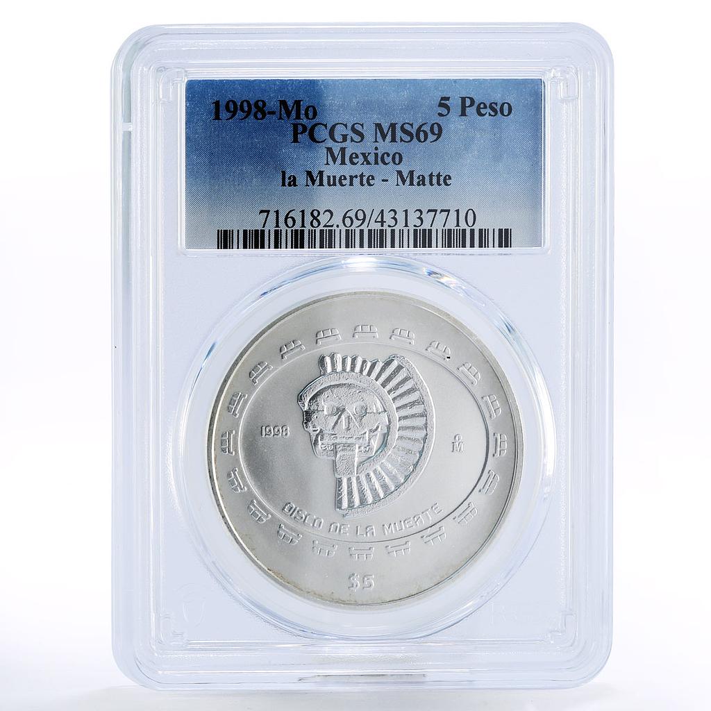 Mexico 5 pesos Disco De La Muerte MS69 PCGS silver coin 1998