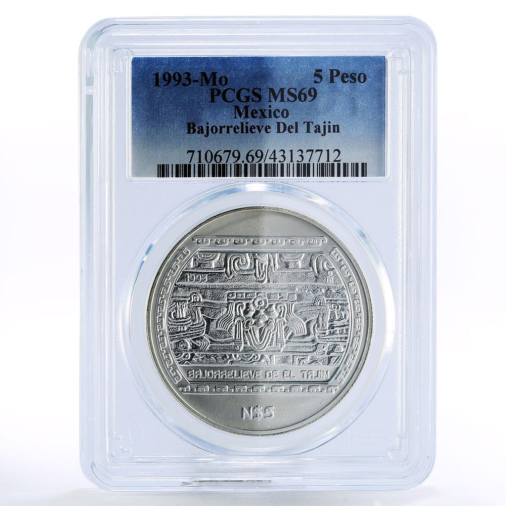 Mexico 5 pesos Precolombina Bajo de el Tajin MS69 PCGS silver coin 1993