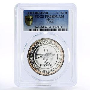 Ajman 7 1/2 riyals Wildlife Barbary Falcon PR68 PCGS proof silver coin 1970