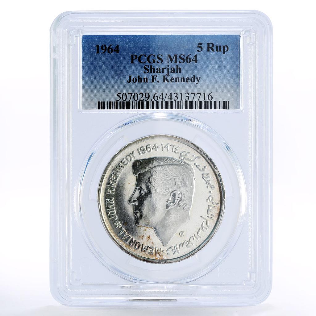 Sharjah 5 rupees Commemoration of John Kennedy MS64 PCGS silver coin 1964