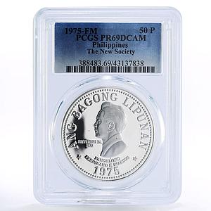 Philippines 50 piso Ferdinand E. Marcos PR69 PCGS silver coin 1975