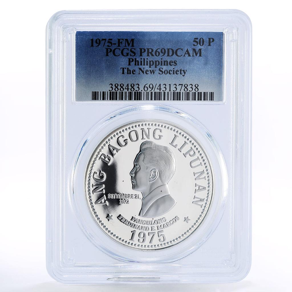 Philippines 50 piso Ferdinand E. Marcos PR69 PCGS silver coin 1975