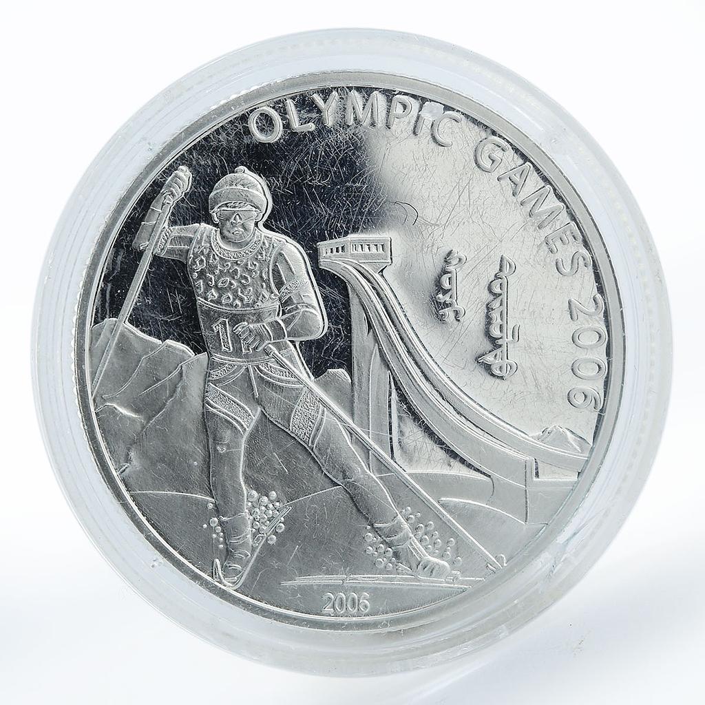 Mongolia 500 togrog Olympics Ski silver coin 2006