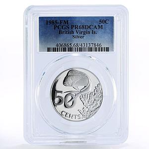 British Virgin Islands 50 cents Dolphin Fish PR68 PCGS silver coin 1985