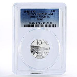 British Virgin islands 10 cents Great Barracuda Fish PR69 PCGS silver coin 1985