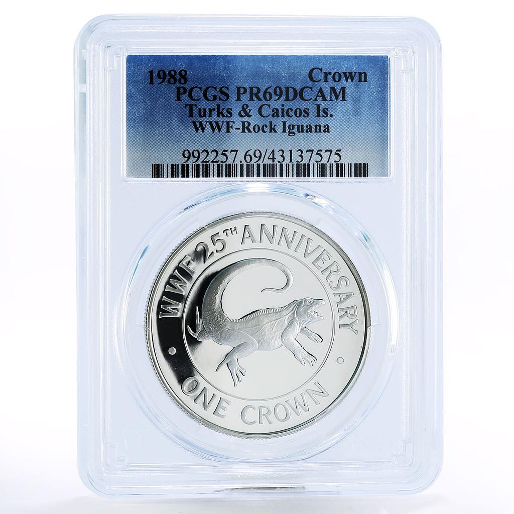 Turks and Caicos Islands 1 crown Wildlife Iguana PR69 PCGS silver coin 1988
