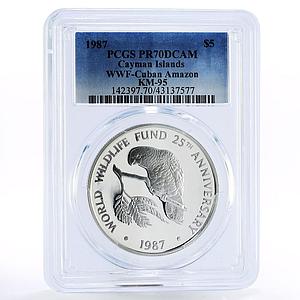 Cayman Islands 5 dollars Wildlife Amazon Bird PR70 PCGS silver coin 1987