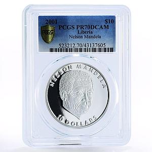 Liberia 10 dollars Politician Nelson Mandela PR70 PCGS silver coin 2001