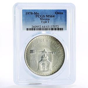 Mexico 1 onza Type 2 Scales MS64 PCGS silver coin 1978